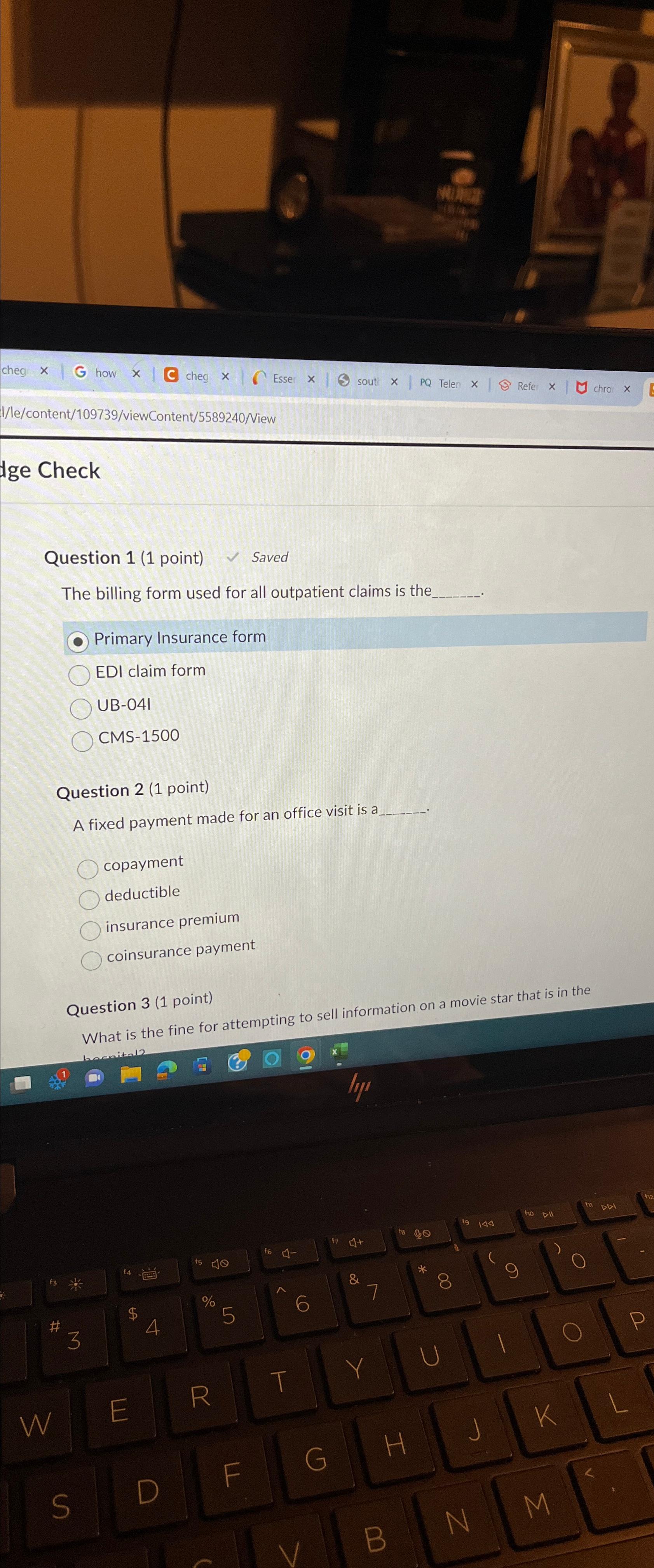  dge Check Question 1(1 point) Saved The billing form used for
