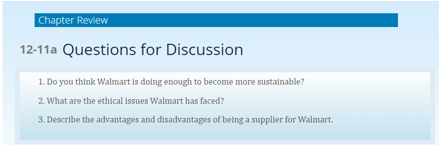  Chapter Review 12-11a Questions for Discussion Do you think Walmart is
