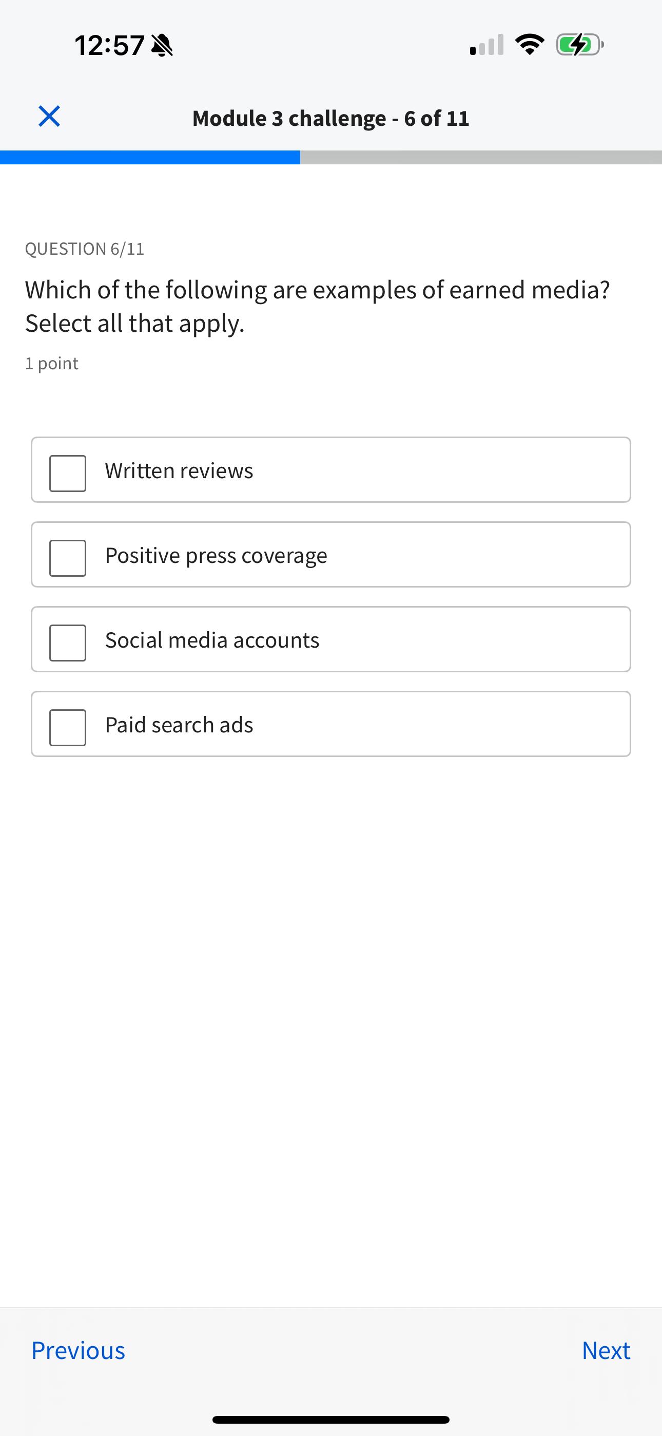  12:57 A Module 3 challenge -6 of 11 QUESTION 6/11 Which