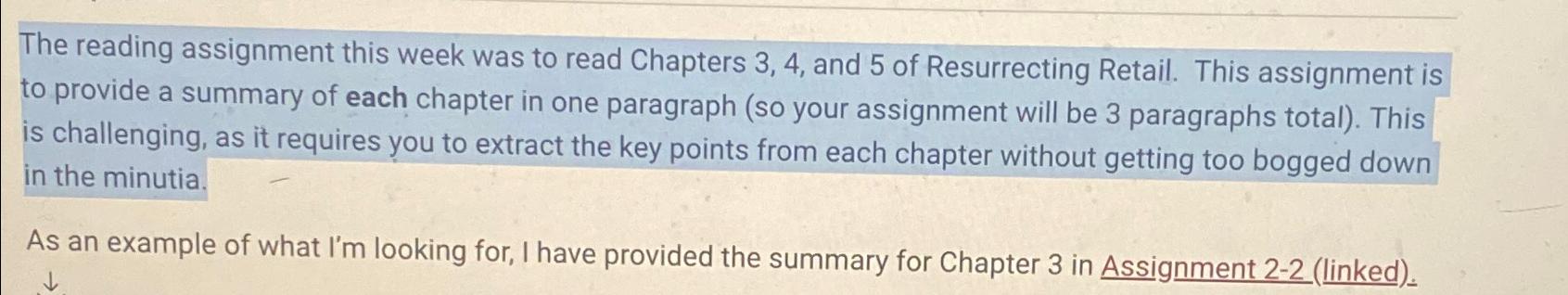  The reading assignment this week was to read Chapters 3,4, and