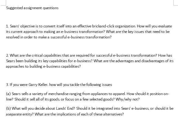  Suggested assignment questions Sears' objective is to convert itself into an