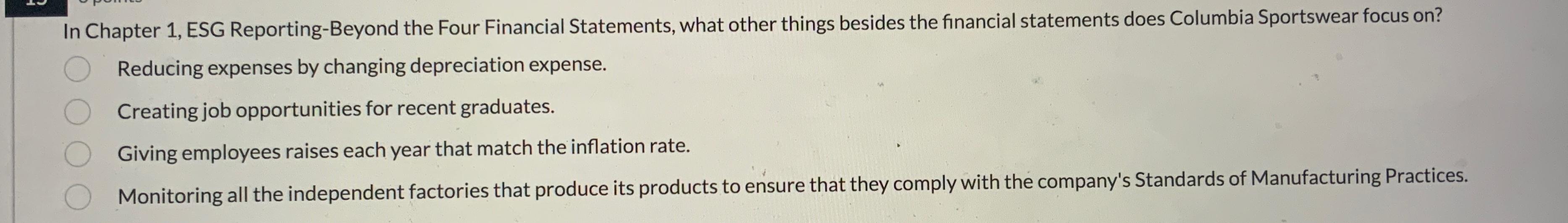  In Chapter 1, ESG Reporting-Beyond the Four Financial Statements, what other