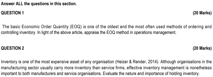 The basic Economic Order Quantity (EOQ) is one of the oldest