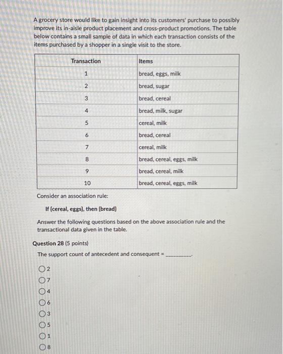 HELP PLEASE QUICK A grocery store would like to gain insight into
