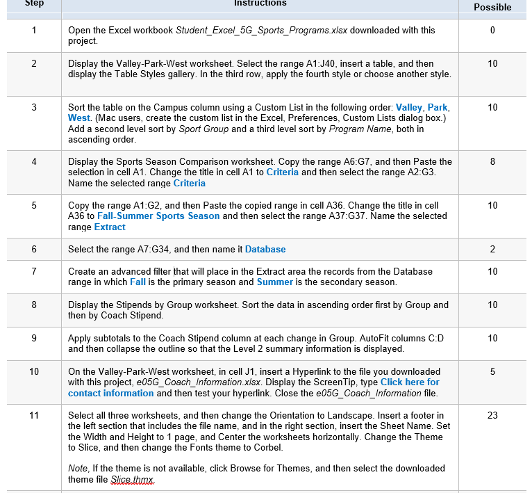  \begin{tabular}{|c|c|c|} \hline Step & Instructions & Possible \\ \hline 1 &
