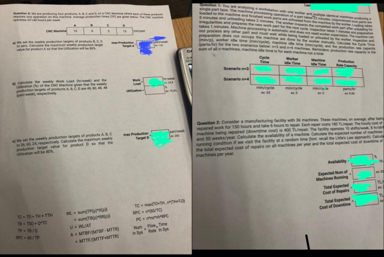  Question 3: We are producing four products, A. D, C and
