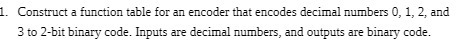 1. Construct a function table for an encoder that encodes decimal