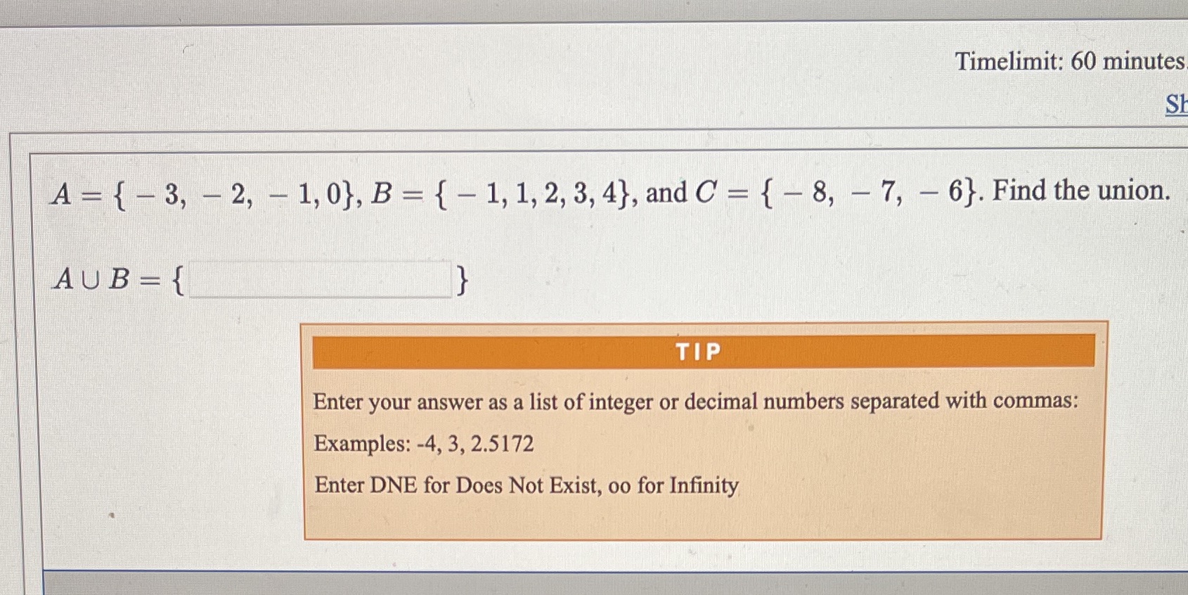  Timelimit: 60 minutes A = { - 3, - 2, -