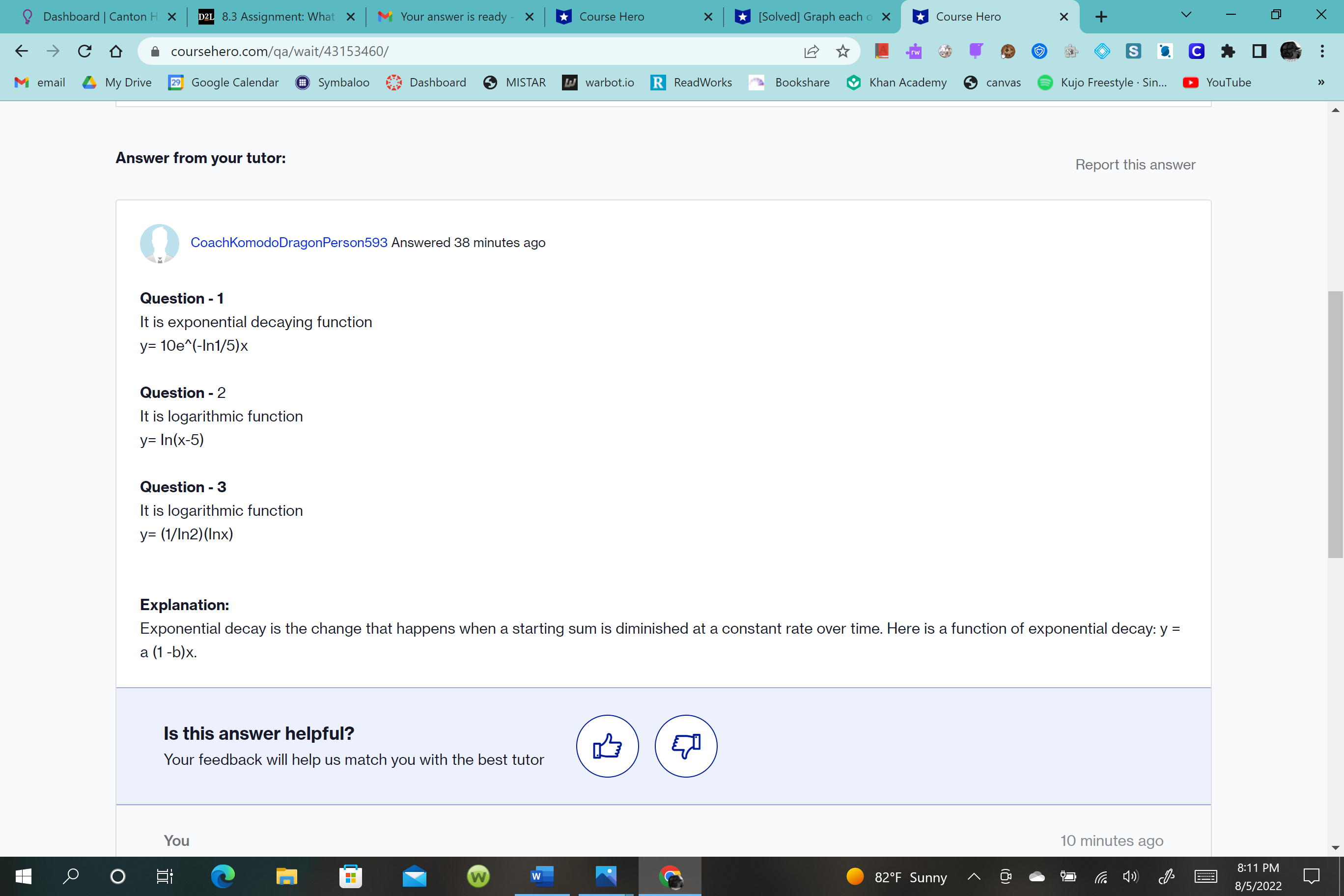 Still having problems with question 2. The answer I'm getting, I'm seeing