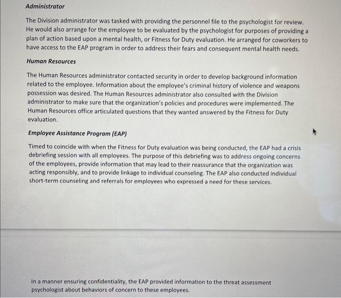 contacted Human Resources because of a female employee who was displaying memory