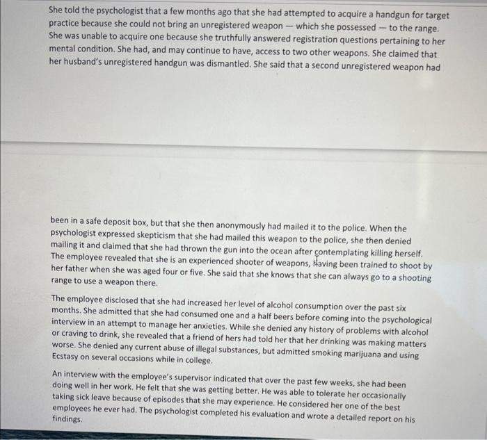 sudden arrival at coworkers' residences in a troubled state, threats to harm