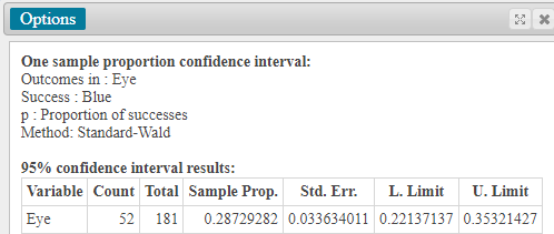 One Sample - With Data Success: Blue Make sure to click "Confidence