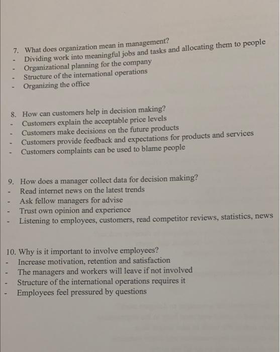  7. What does organization mean in management? - Dividing work into