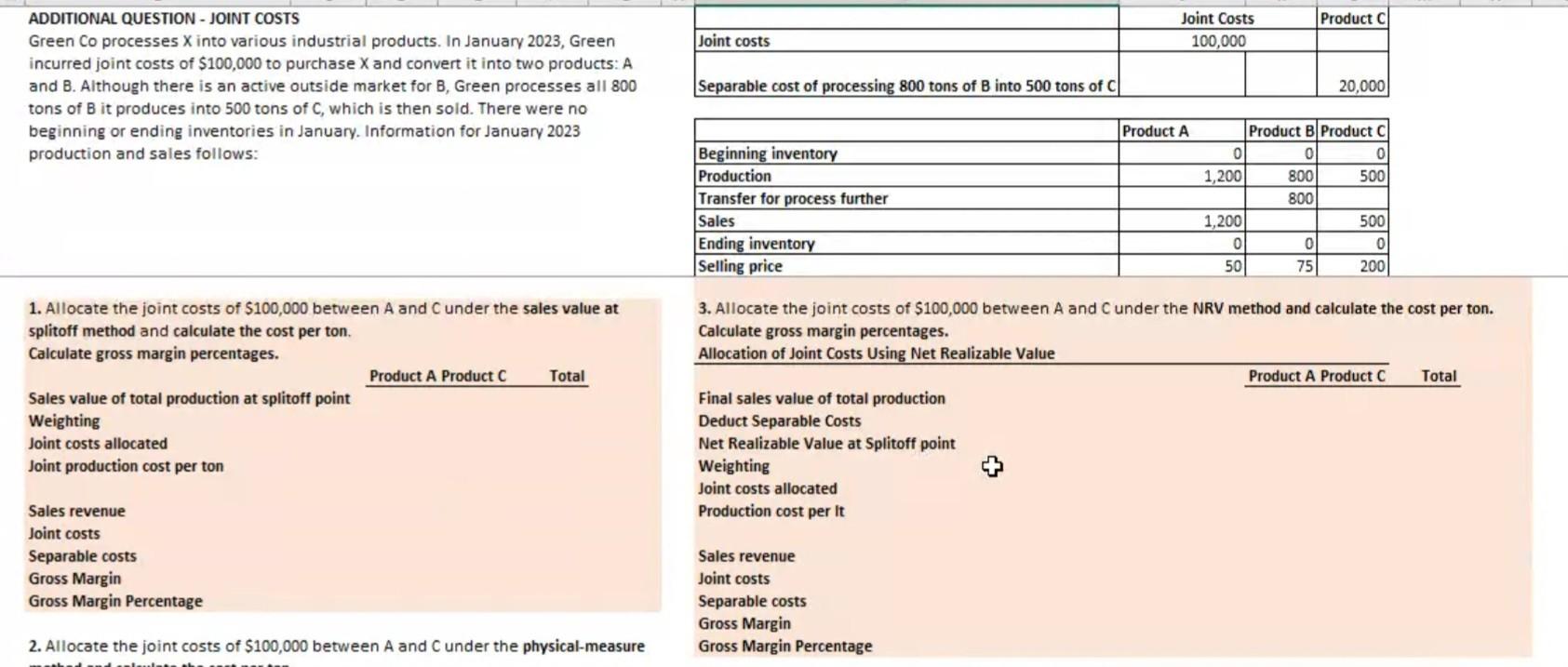 ADDITIONAL QUESTION - JOINT COSTS Green Co processes X into various