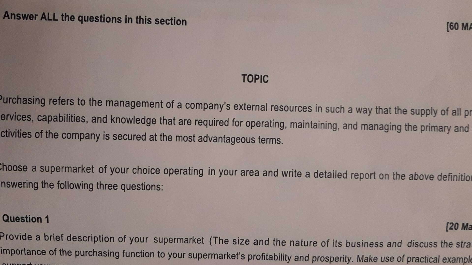  Answer ALL the questions in this section [60M TOPIC urchasing refers