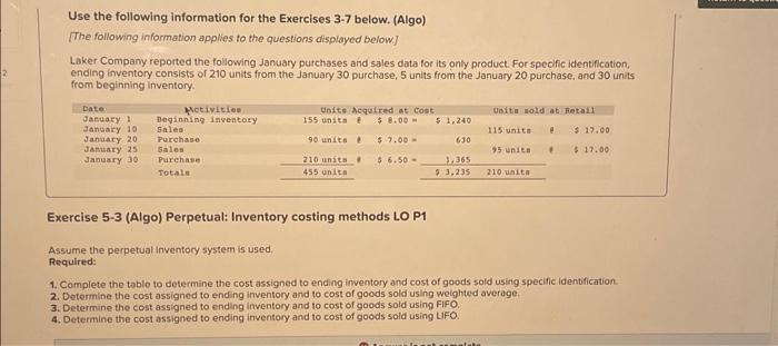  help please answer all FIFO LIFO Use the following information for