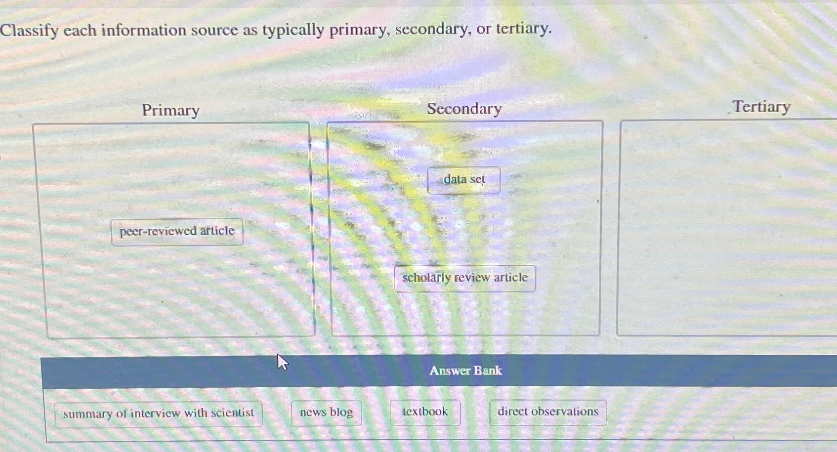  Classify each information source as typically primary, secondary, or tertiary. Tertiary
