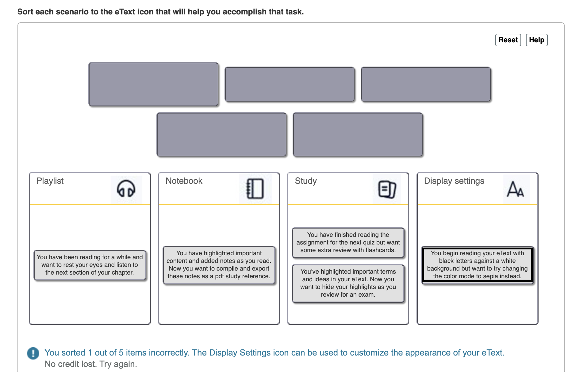 Sort each scenario to the eText icon that will help you