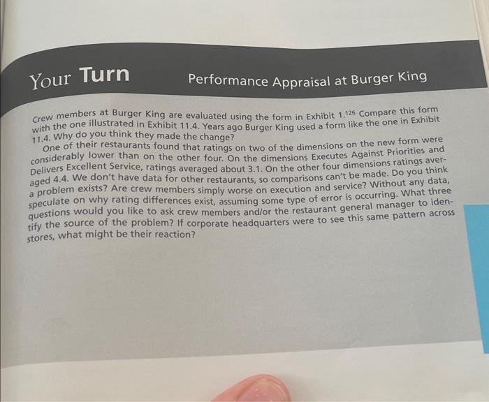  Crew members at Burger King are evaluated using the form in