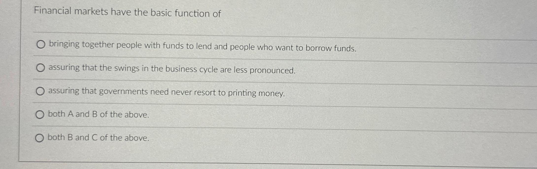  Financial markets have the basic function of bringing together people with