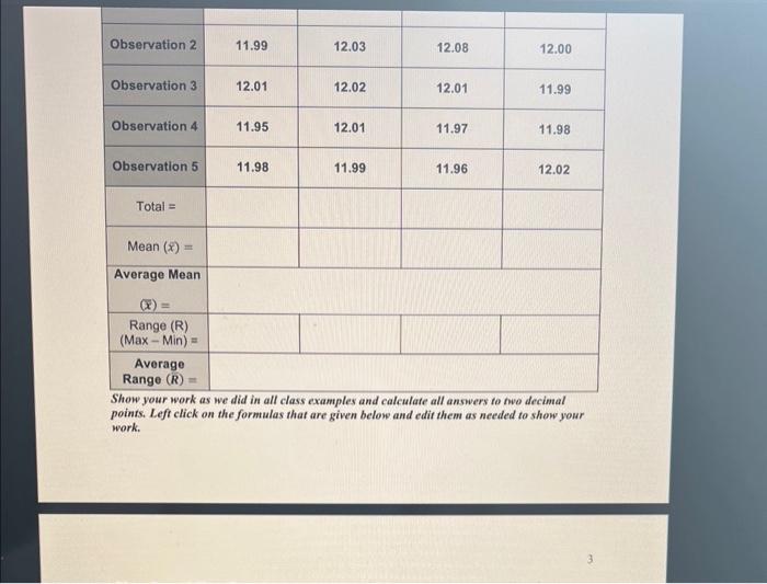 Company needs to create three-sigma mean and range control charts for its
