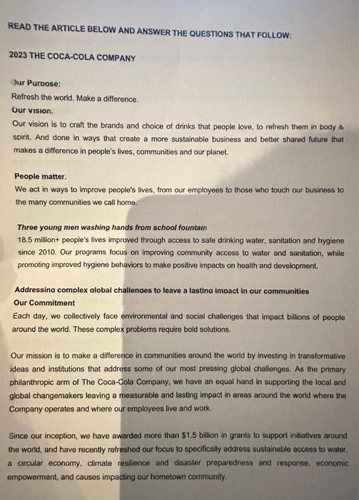  READ THE ARTICLE BELOW AND ANSWER THE QUESTIONS THAT FOLLOW: 2023