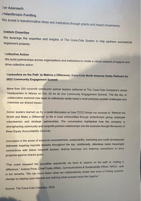 THE COCA-COLA COMPANY Mur Purbose: Refresh the world. Make a difference. Our