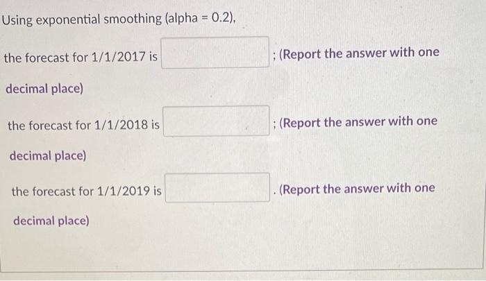 forecast for 1/1/2019 is (Report the answer with one decimal place) Using