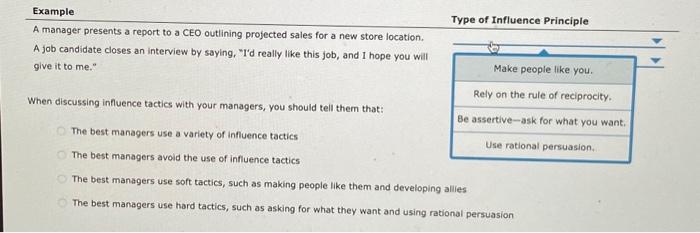 standards and strong drive to succeed has Example Type of Influence Principle