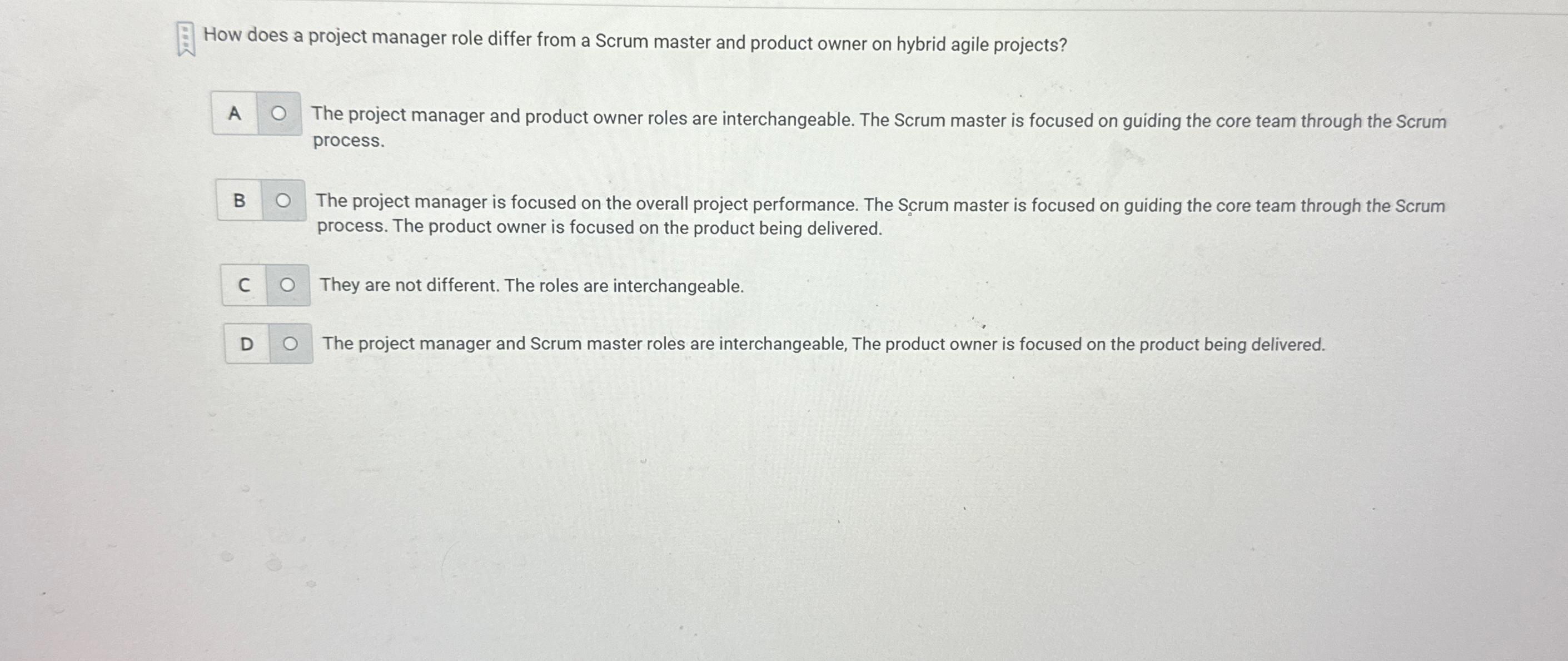  How does a project manager role differ from a Scrum master
