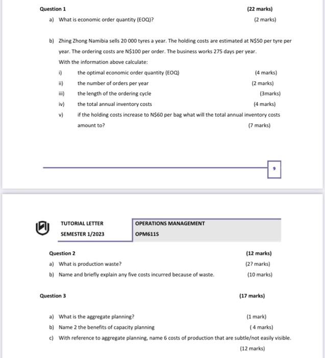  Question 1 (22 marks) a) What is economic order quantity (EOQ)?
