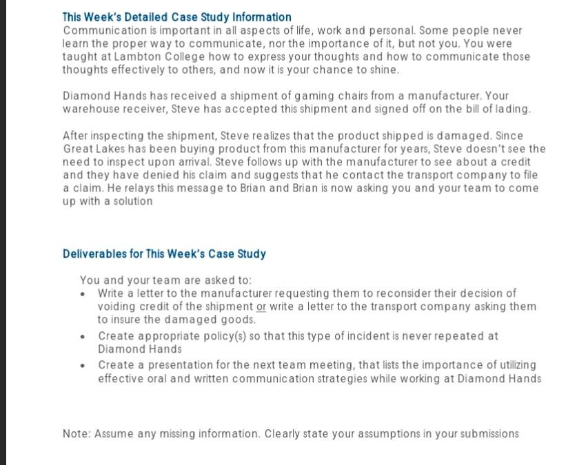 This Week's Detailed Case Study Information Communication is important in all