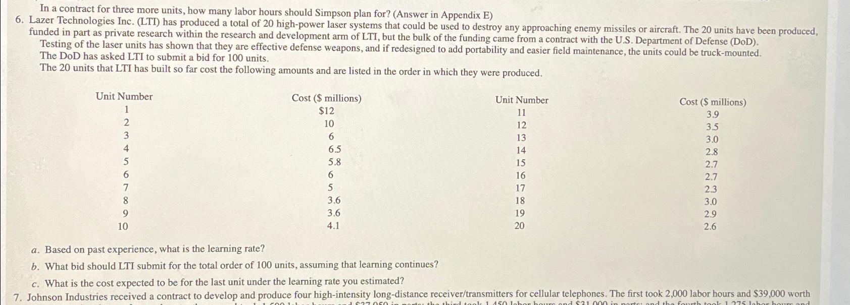  In a contract for three more units, how many labor hours