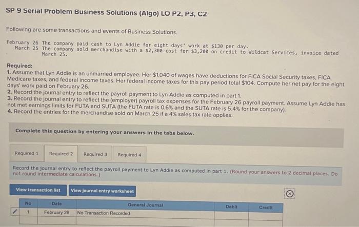  SP 9 Serial Problem Business Solutions (AIgo) LO P2, P3, C2