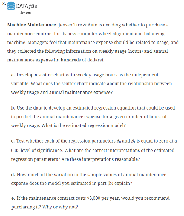 DATA file Jensen Machine Maintenance. Jensen Tire \& Auto is deciding