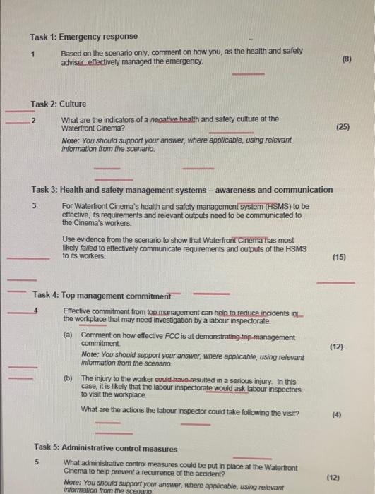  Task 1: Emergency response 1 Based on the scenario only, comment