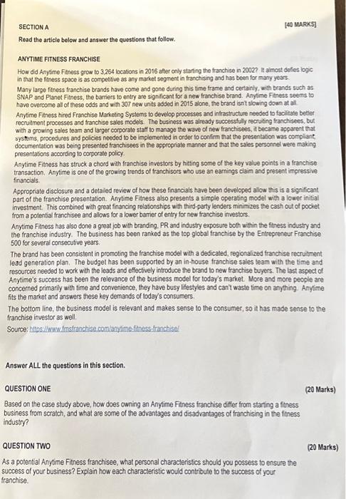  SECTION A [40 MARKS] Read the article below and answer the