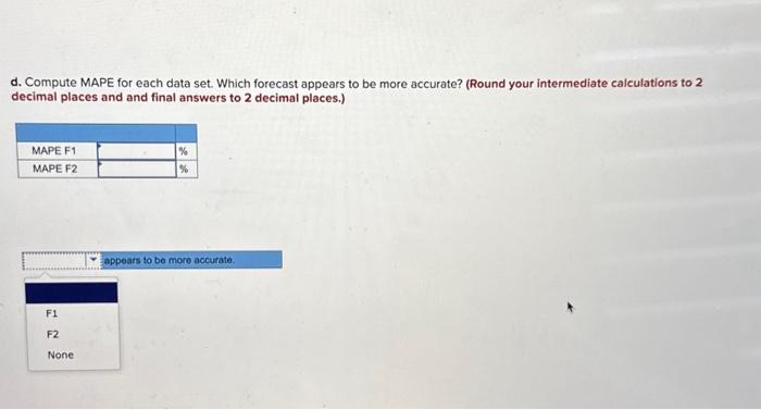 File a. Compute MAD for each set of forecasts. Given your results,
