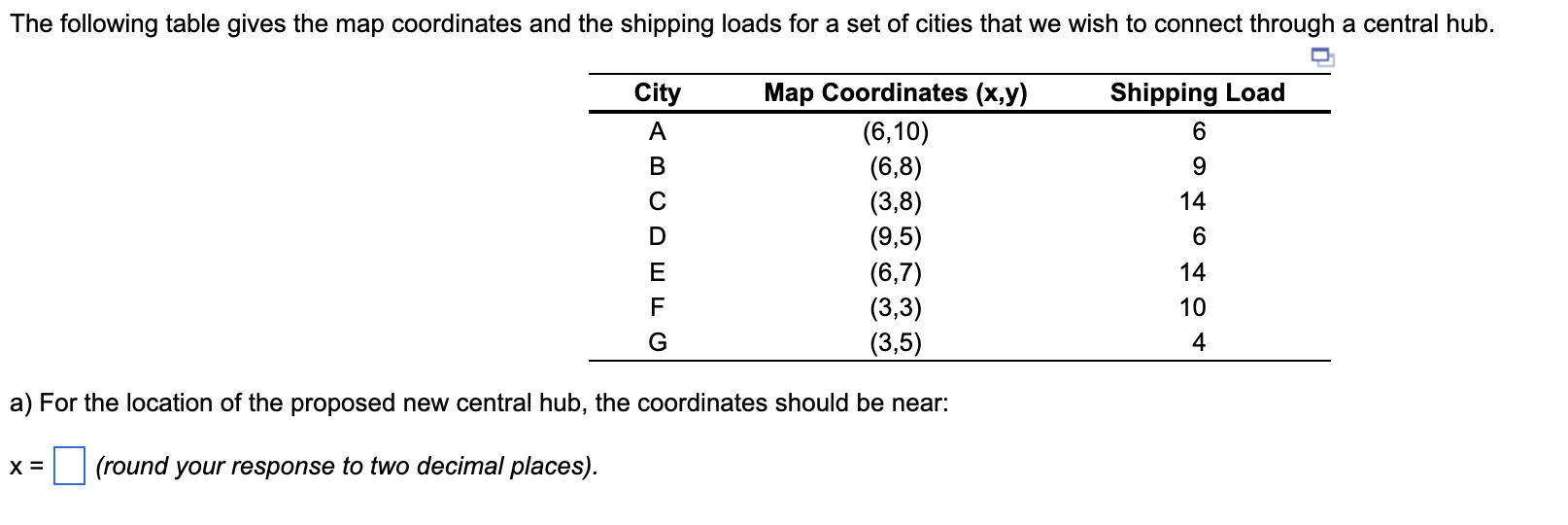 y = (round your response to two decimal places). b) If