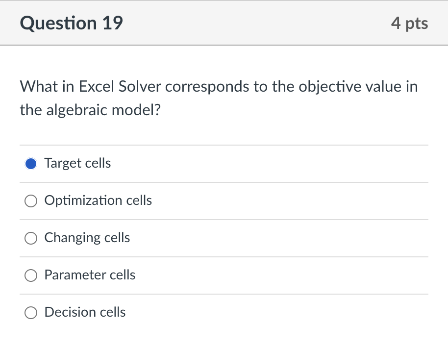 What in Excel Solver corresponds to the objective value in the