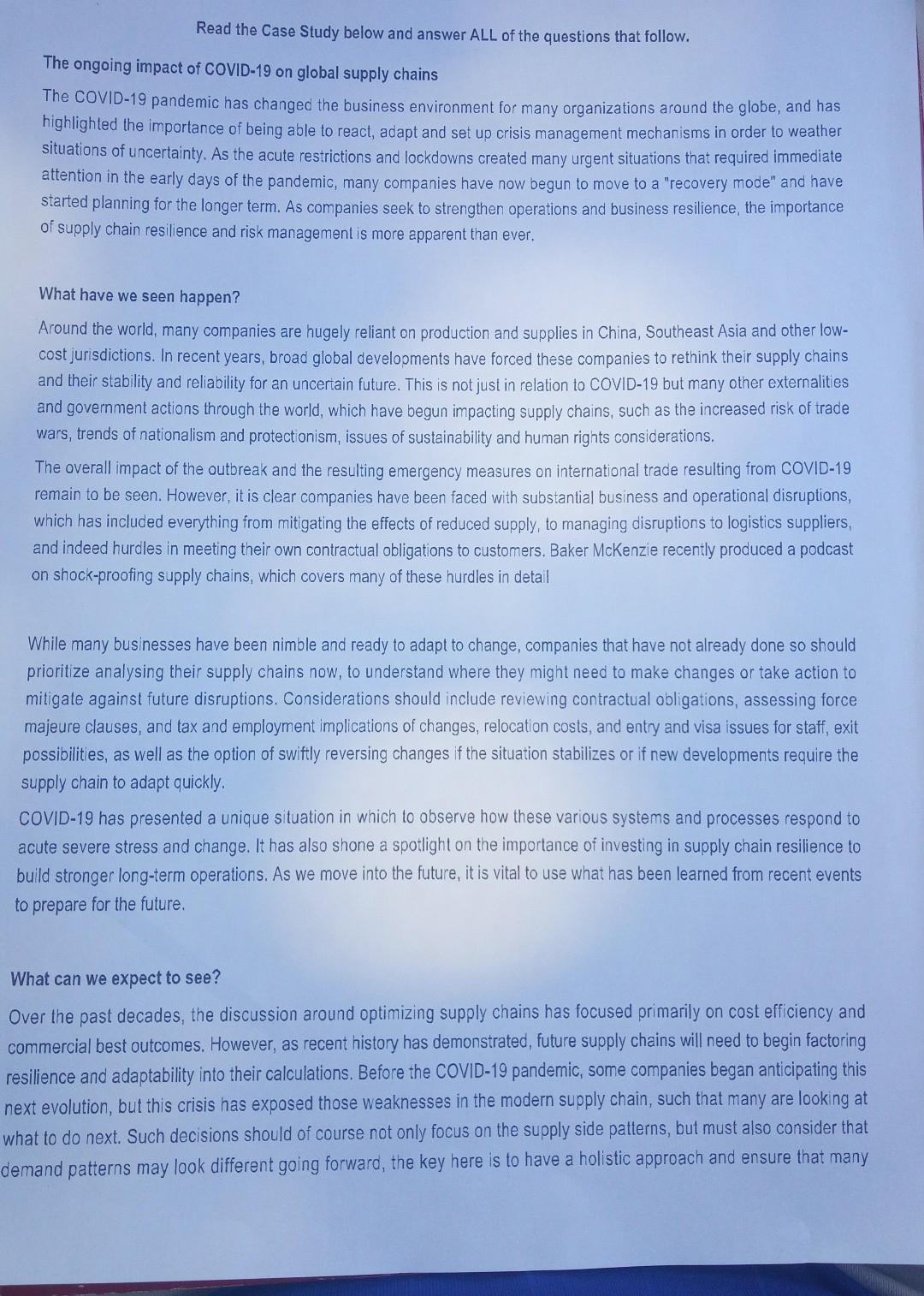 Read the Case Study below and answer ALL of the questions