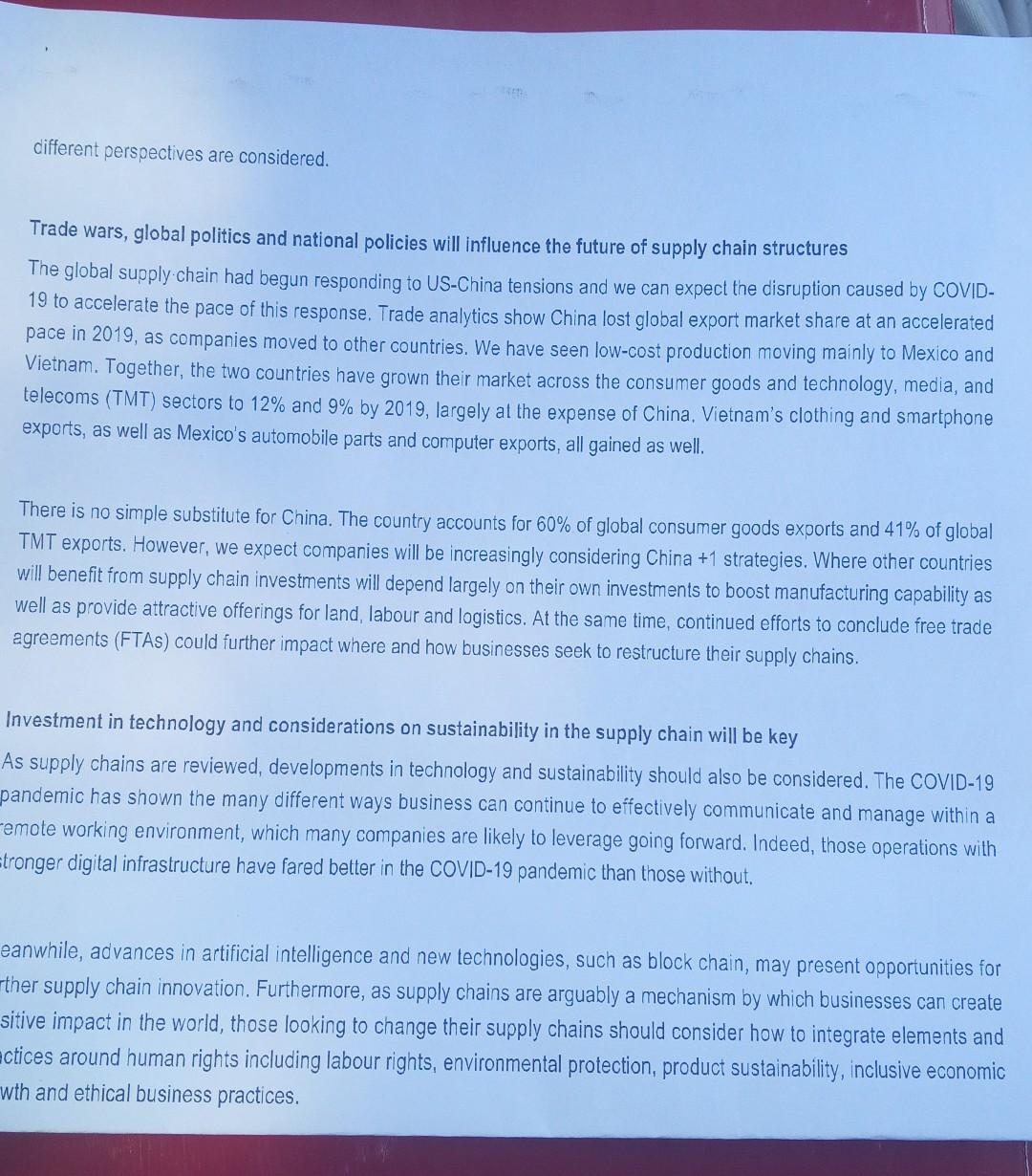 that follow. The ongoing impact of COVID-19 on global supply chains The