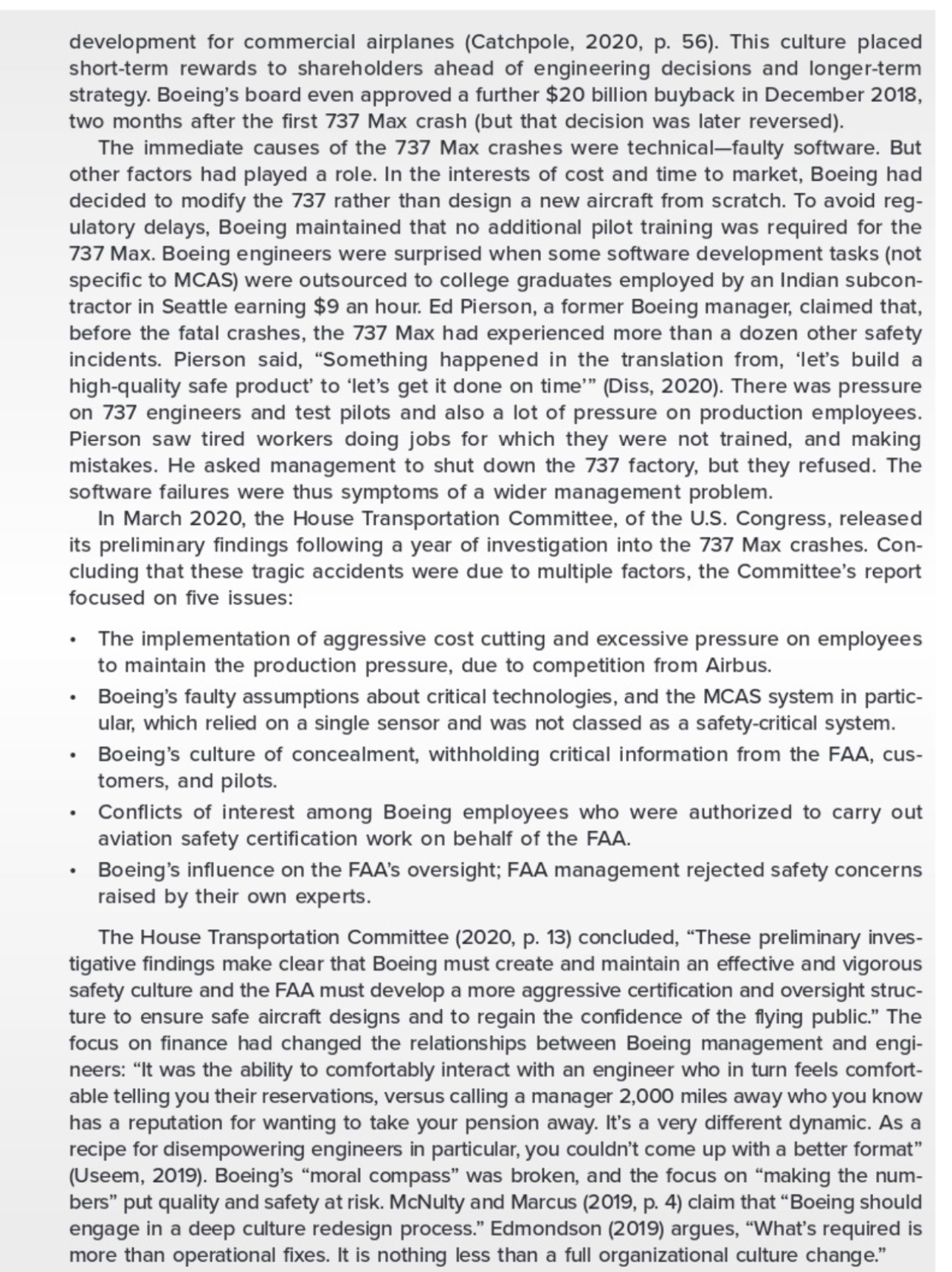 problems, issues, constraints, related to the case. The American company Boeing makes