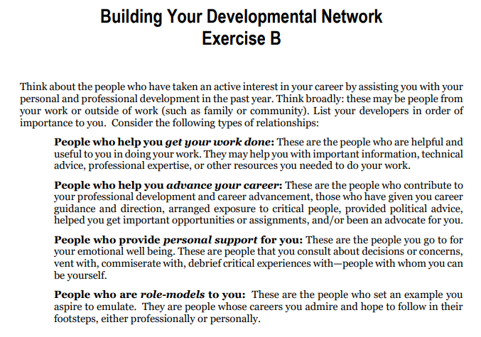 Develop the developmental network by following the instructions in the exercise (page