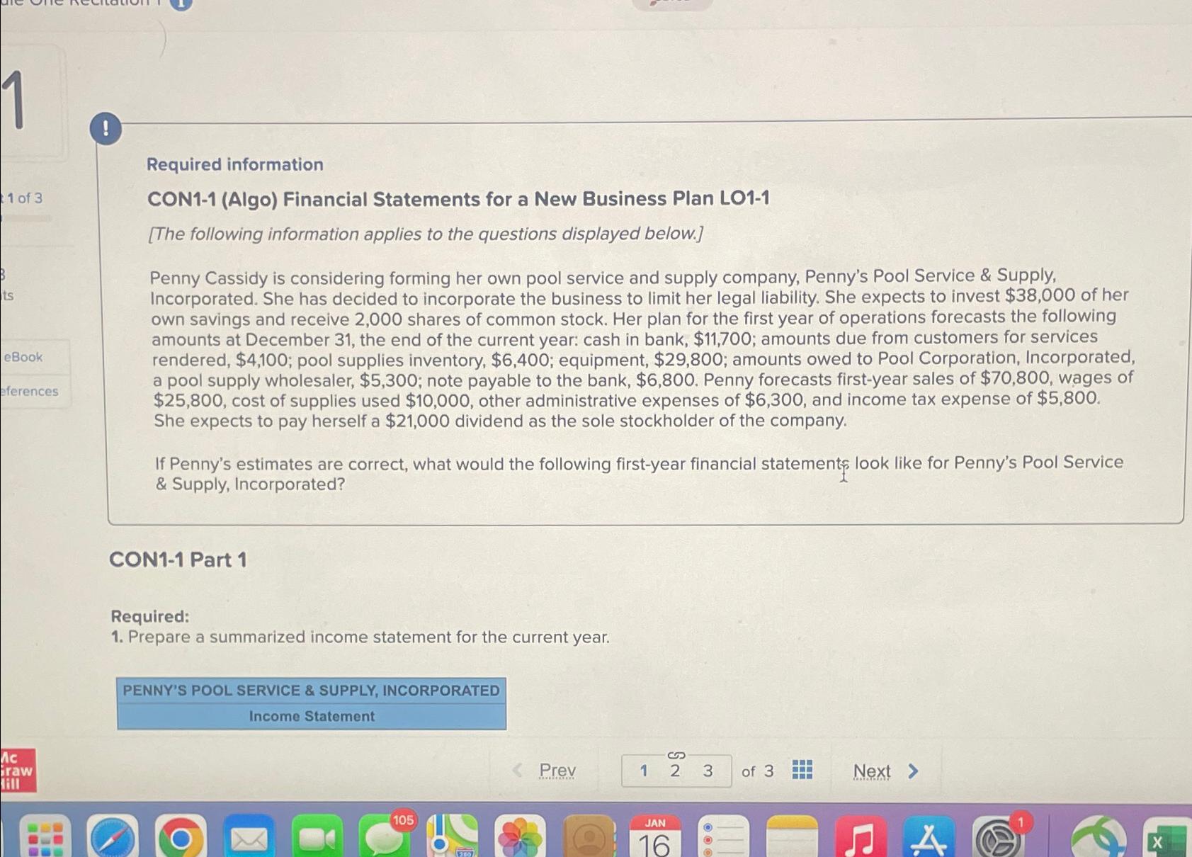  ! Required information CON1-1(Algo) Financial Statements for a New Business Plan