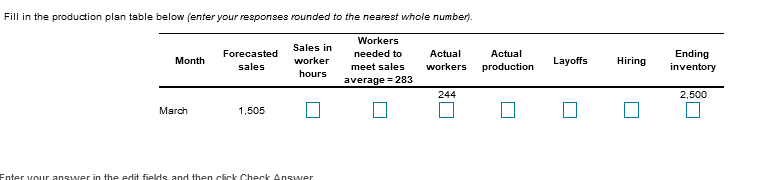 Complete the level production plan, using the following information. The only costs
