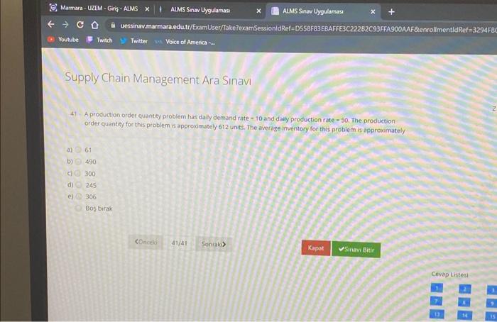  41. A production order quanty problem has dacy demand rate -
