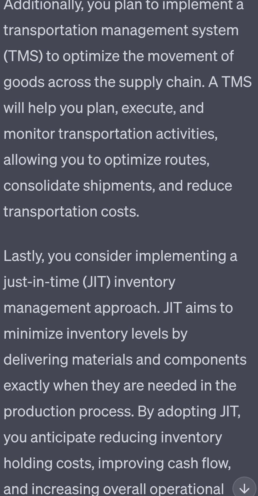 at a global manufacturing company, tasked with optimizing the company's supply chain