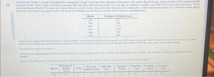Develop an aggregate plan for the 6- month period. use regular time,