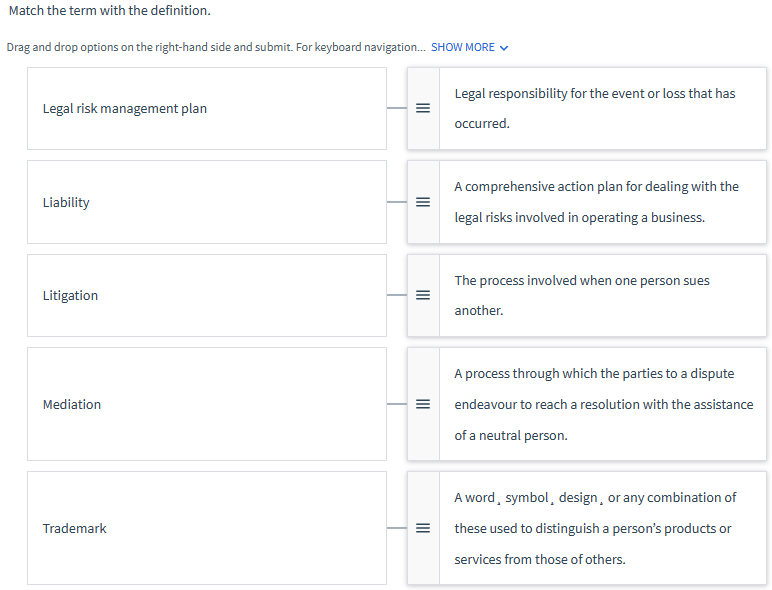Match the term with the definition. Drag and drop options on the